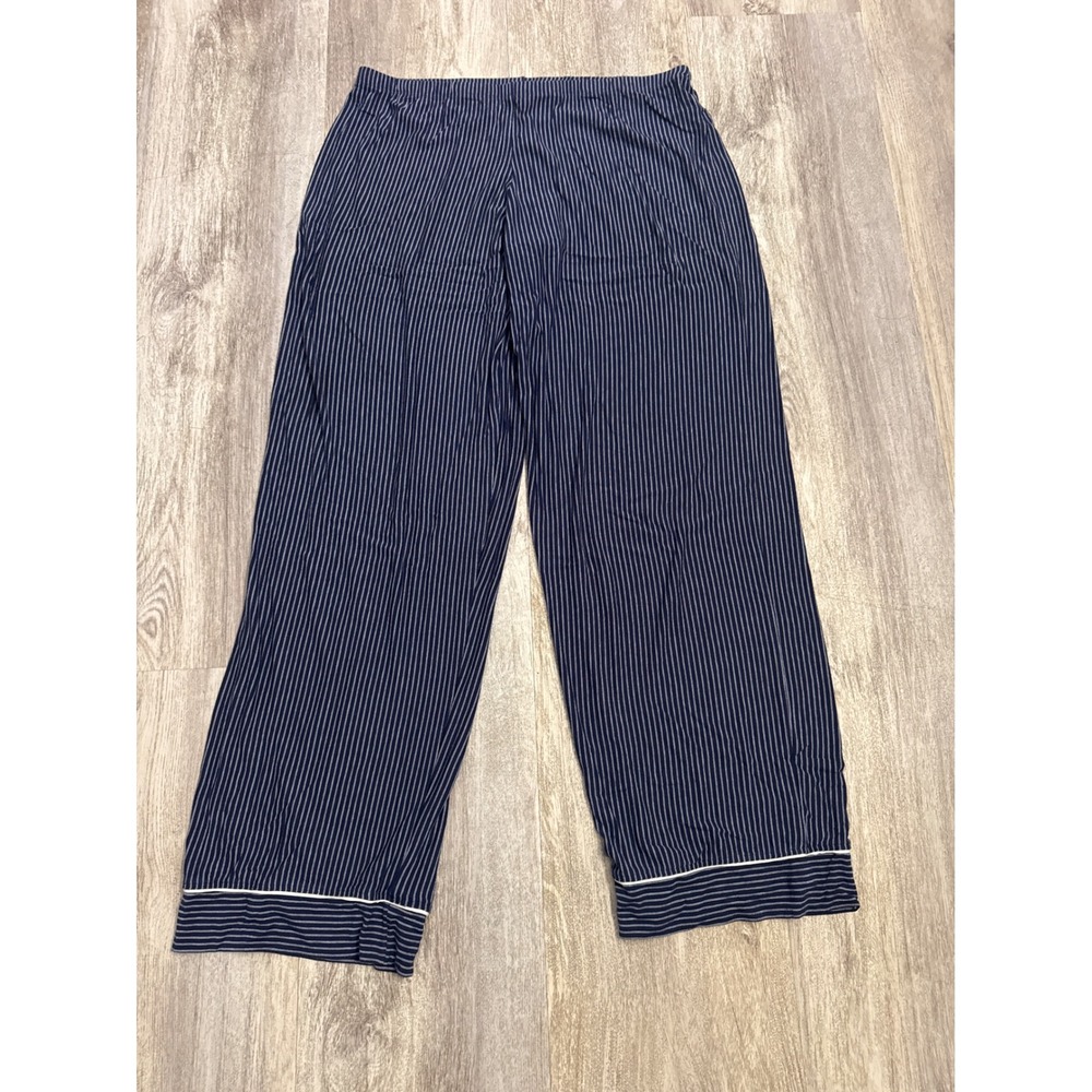 Eberjey Gisele Pajama Pants Navy Blue White Pinstripe Modal Women Large